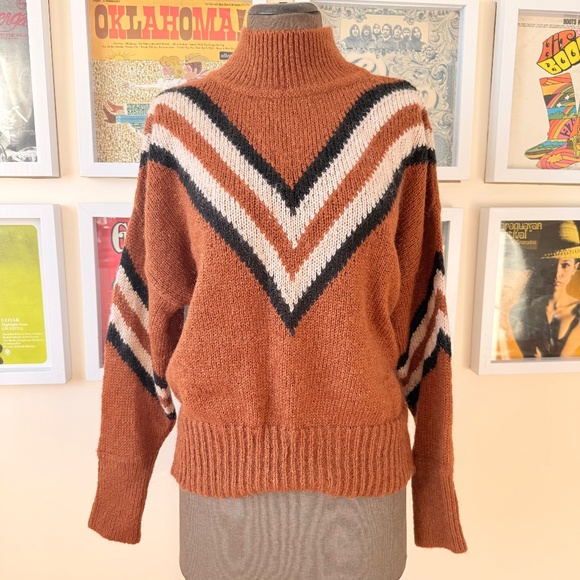 Retro Look Cozy Rust Chevron Knit Mohair Sweater - Picture 1 of 11